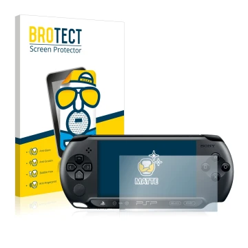 Front side of a product packaging with the brand logo BROTECT. Next to it is the device Sony PSP Street E1004 shown with the c