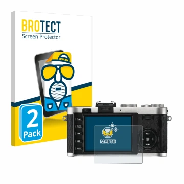 Front side of a product packaging with the brand logo BROTECT. Next to it is the device Leica X2 shown with the corresponding 