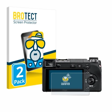Front side of a product packaging with the brand logo BROTECT. Next to it is the device Sony Alpha NEX-6 shown with the corres