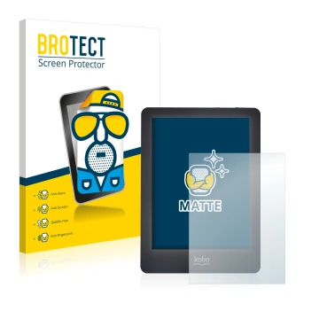 Front side of a product packaging with the brand logo BROTECT. Next to it is the device Kobo Glo shown with the corresponding 