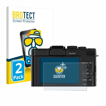 Front side of a product packaging with the brand logo BROTECT. Next to it is the device Leica D-Lux 6 shown with the correspon