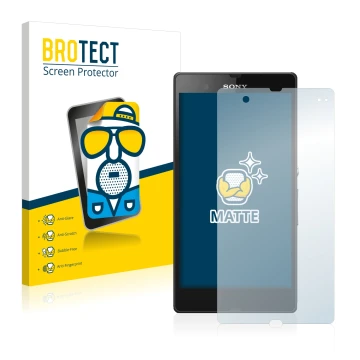 Front side of a product packaging with the brand logo BROTECT. Next to it is the device Sony Xperia Z C6602 C6603 shown with t