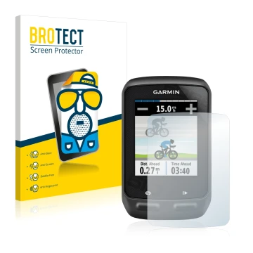 Front side of a product packaging with the brand logo BROTECT. Next to it is the device Garmin Edge 510 shown with the corresp