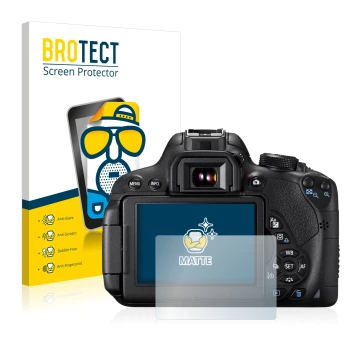 Front side of a product packaging with the brand logo BROTECT. Next to it is the device Canon EOS 700D shown with the correspo