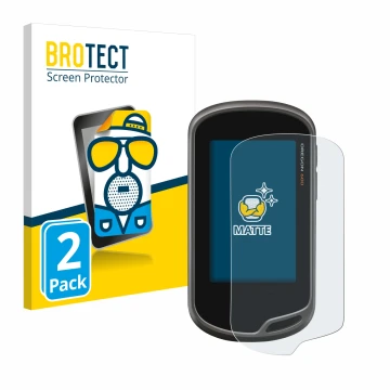 Front side of a product packaging with the brand logo BROTECT. Next to it is the device Garmin Oregon 600 shown with the corre