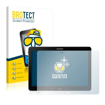 Front side of a product packaging with the brand logo BROTECT. Next to it is the device Samsung Galaxy Note 10.1 2014 Edition 