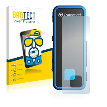 Front side of a product packaging with the brand logo BROTECT. Next to it is the device Transcend MP350 shown with the corresp