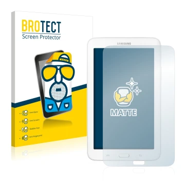 Front side of a product packaging with the brand logo BROTECT. Next to it is the device Samsung Galaxy Tab 3 7.0 Lite shown wi