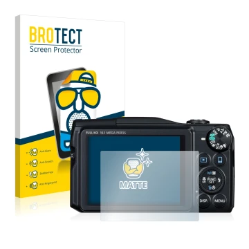 Front side of a product packaging with the brand logo BROTECT. Next to it is the device Canon PowerShot SX700 HS shown with th