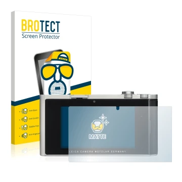 Front side of a product packaging with the brand logo BROTECT. Next to it is the device Leica T (Typ 701) shown with the corre