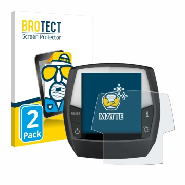 Front side of a product packaging with the brand logo BROTECT. Next to it is the device Bosch Intuvia Active Line shown with t