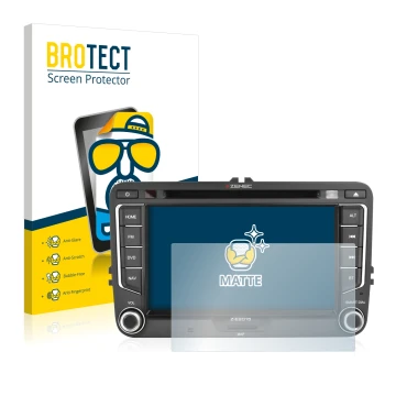 Front side of a product packaging with the brand logo BROTECT. Next to it is the device Zenec Z-E2015 shown with the correspon