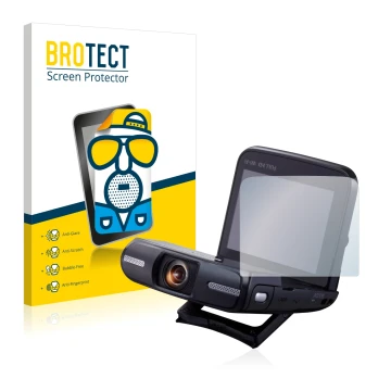 Front side of a product packaging with the brand logo BROTECT. Next to it is the device Canon Legria Mini shown with the corre