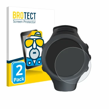 Front side of a product packaging with the brand logo BROTECT. Next to it is the device Suunto Ambit3 Sport Black shown with t