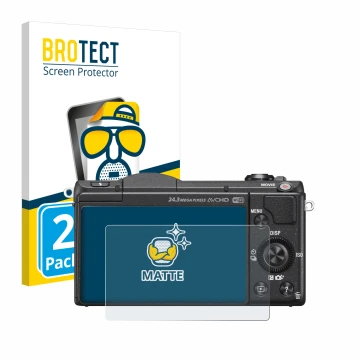 Front side of a product packaging with the brand logo BROTECT. Next to it is the device Sony Alpha 5100 (DSLR-A5100) shown wit