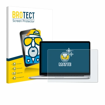 Front side of a product packaging with the brand logo BROTECT. Next to it is the device Apple MacBook Pro Retina 15