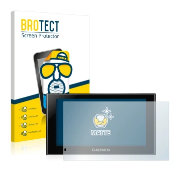 Front side of a product packaging with the brand logo BROTECT. Next to it is the device Garmin nüvi 2599LMT-D shown with the c