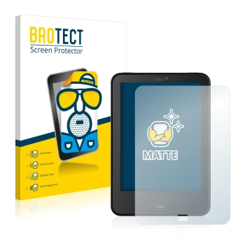 Front side of a product packaging with the brand logo BROTECT. Next to it is the device Tolino Vision 2 shown with the corresp