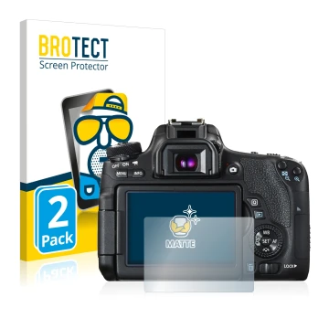 Front side of a product packaging with the brand logo BROTECT. Next to it is the device Canon EOS 760D shown with the correspo