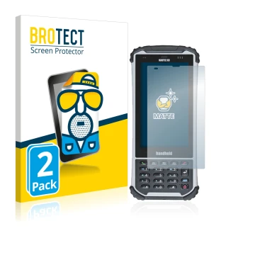 Front side of a product packaging with the brand logo BROTECT. Next to it is the device Handheld Nautiz X8 shown with the corr