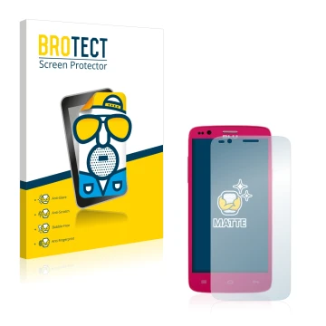 Front side of a product packaging with the brand logo BROTECT. Next to it is the device BLU Star 4.5 Design Edition shown with