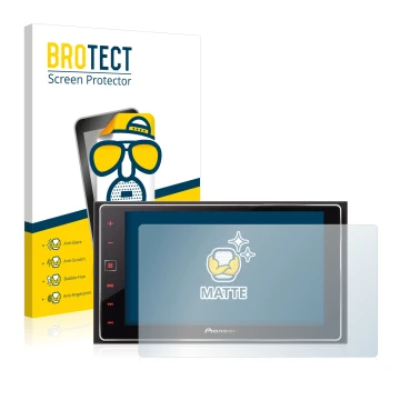 Front side of a product packaging with the brand logo BROTECT. Next to it is the device Pioneer SPH-DA120 shown with the corre