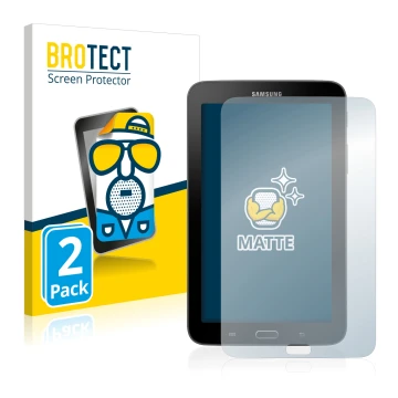 Front side of a product packaging with the brand logo BROTECT. Next to it is the device Samsung Galaxy Tab 3 SM-T113 shown wit