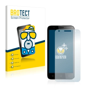 Front side of a product packaging with the brand logo BROTECT. Next to it is the device Alcatel Pixi 3 (5.0) 4G shown with the
