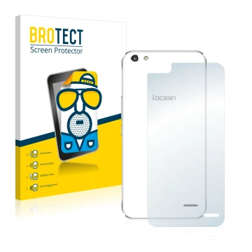 Front side of a product packaging with the brand logo BROTECT. Next to it is the device iOcean X9 (Back) shown with the corres