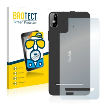 Front side of a product packaging with the brand logo BROTECT. Next to it is the device Kodak IM5 Back shown with the correspo