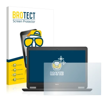 Front side of a product packaging with the brand logo BROTECT. Next to it is the device Dell Latitude 14 E7450 Non-Touch shown