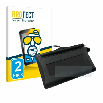 Front side of a product packaging with the brand logo BROTECT. Next to it is the device Topaz T-LBK460-HSB-R shown with the co
