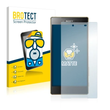Front side of a product packaging with the brand logo BROTECT. Next to it is the device Sony Xperia Z5 Premium shown with the 