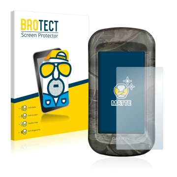 Front side of a product packaging with the brand logo BROTECT. Next to it is the device Garmin Montana 680t shown with the cor