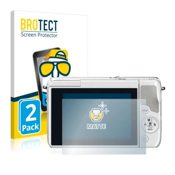 Front side of a product packaging with the brand logo BROTECT. Next to it is the device Canon EOS M10 shown with the correspon