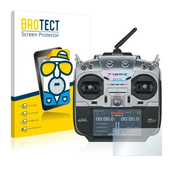 Front side of a product packaging with the brand logo BROTECT. Next to it is the device Robbe Futaba T18SZ shown with the corr