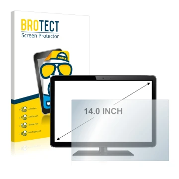 Front side of a product packaging with the brand logo BROTECT. Next to it is the device shown with the corresponding screen pr