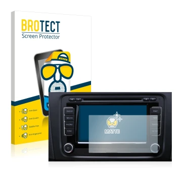 Front side of a product packaging with the brand logo BROTECT. Next to it is the device Volkswagen Touareg 2009 RNS 510 6.5