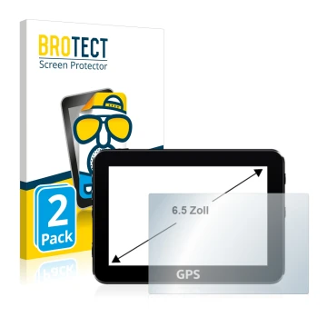 Front side of a product packaging with the brand logo BROTECT. Next to it is the device shown with the corresponding screen pr