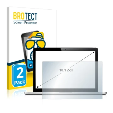 Front side of a product packaging with the brand logo BROTECT. Next to it is the device shown with the corresponding screen pr
