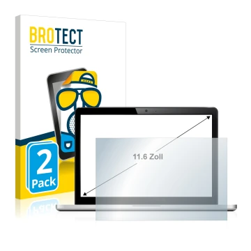 Front side of a product packaging with the brand logo BROTECT. Next to it is the device shown with the corresponding screen pr