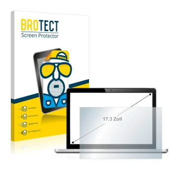 Front side of a product packaging with the brand logo BROTECT. Next to it is the device shown with the corresponding screen pr
