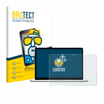 Front side of a product packaging with the brand logo BROTECT. Next to it is the device Apple MacBook Pro Retina 15