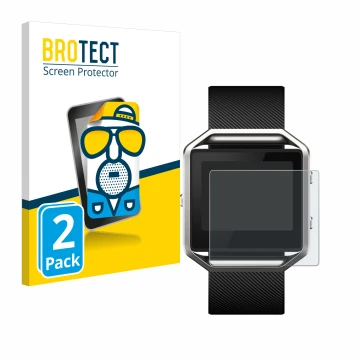 Front side of a product packaging with the brand logo BROTECT. Next to it is the device Fitbit Blaze shown with the correspond
