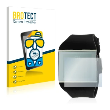 Front side of a product packaging with the brand logo BROTECT. Next to it is the device The One Slim Square shown with the cor