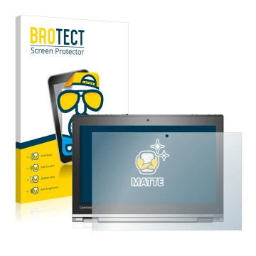 Front side of a product packaging with the brand logo BROTECT. Next to it is the device Lenovo ThinkPad Yoga 260 shown with th