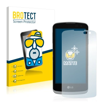 Front side of a product packaging with the brand logo BROTECT. Next to it is the device LG Optimus Zone 3 shown with the corre