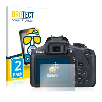 Front side of a product packaging with the brand logo BROTECT. Next to it is the device Canon EOS 1300D shown with the corresp