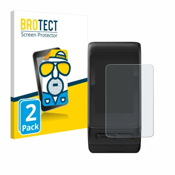 Front side of a product packaging with the brand logo BROTECT. Next to it is the device Garmin vivoactive HR shown with the co