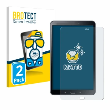 Front side of a product packaging with the brand logo BROTECT. Next to it is the device Samsung Galaxy Tab A 10.1 2016 SM-T585